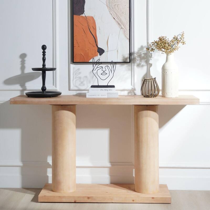 Modern 59" Wooden Console Table with Pedestal Base for Elegant Entryway Decor - Natural