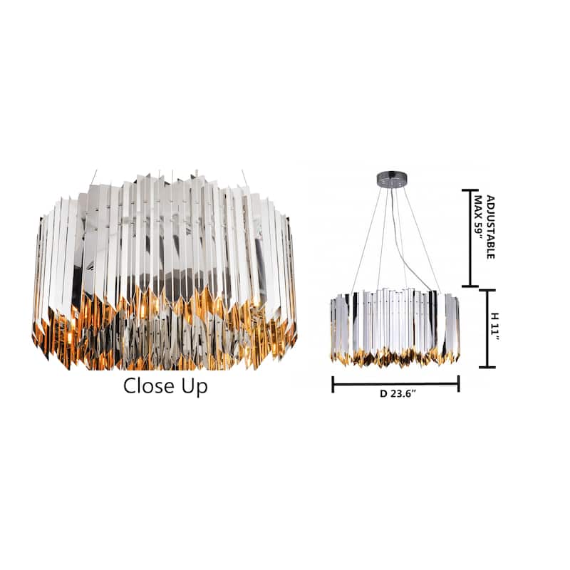 8 Light Shiny Nickel Stainless Steel Drum Shade Pendant - Chrome