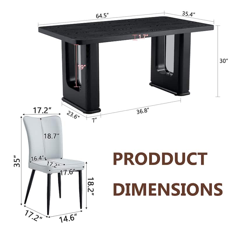 Dining Table Set for 6, Rectangular Dining Room Table Set for 6, Kitchen Table and 6 PU Chairs, 64" Wood Table Set with Textured