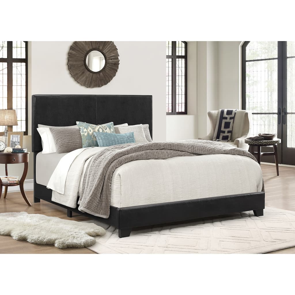 Upholstered Bed - Black Faux Leather Headboard - Wood & Plywood Frame - Easy Assembly - Twin Size