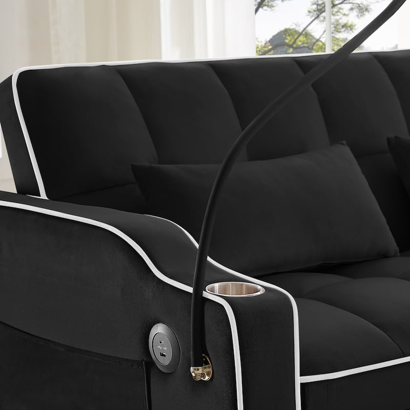 Convertible Sofa Bed Loveseat with Adjustable Backrest & Storage Pockets, Pull-Out Sleeper Sofa with USB Charging Ports