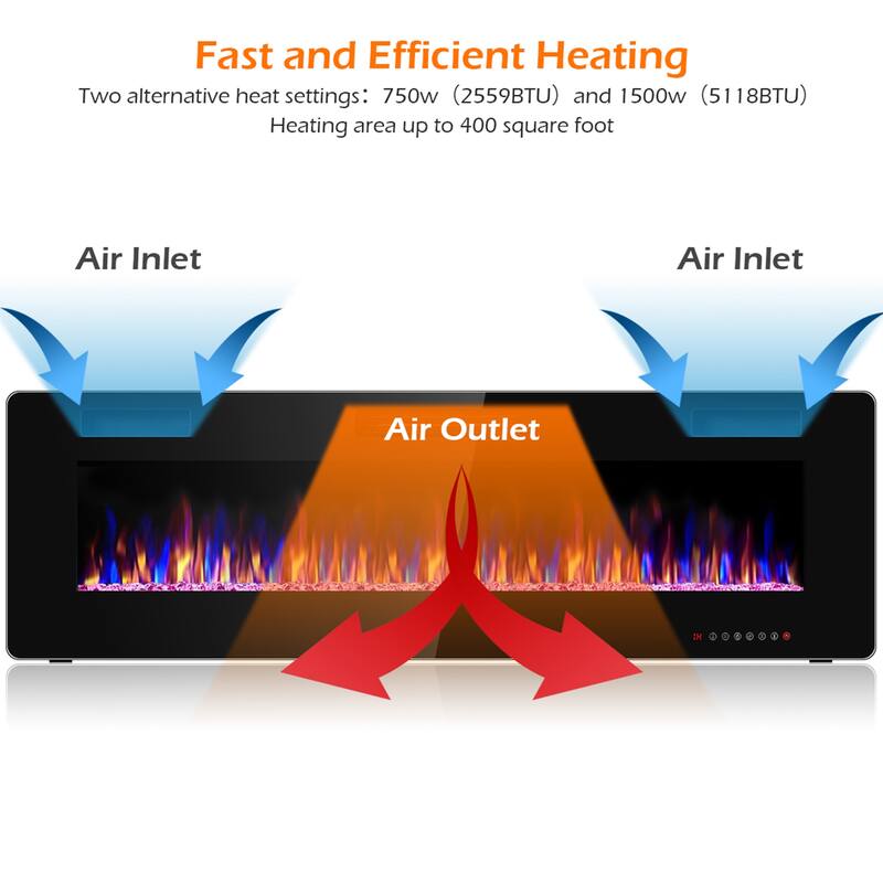Gymax 60'' Fireplace Electric Recessed Wall Mounted Heater w/ Remote