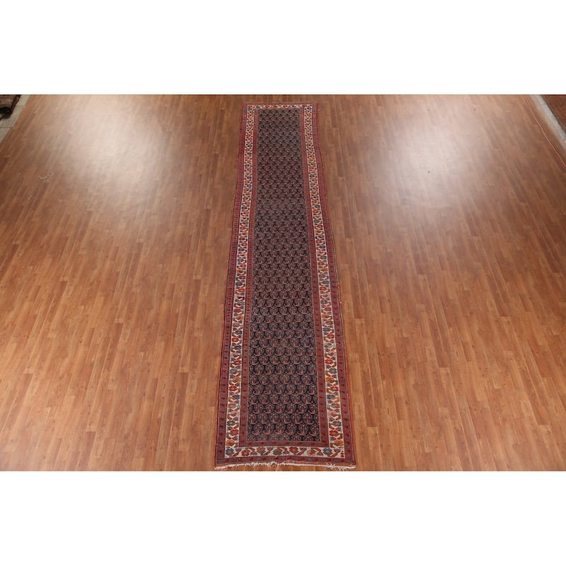 Pre-1900 Antique Malayer Persian Runner Rug Hand-Knotted Wool Carpet - 3'6"x 16'1"