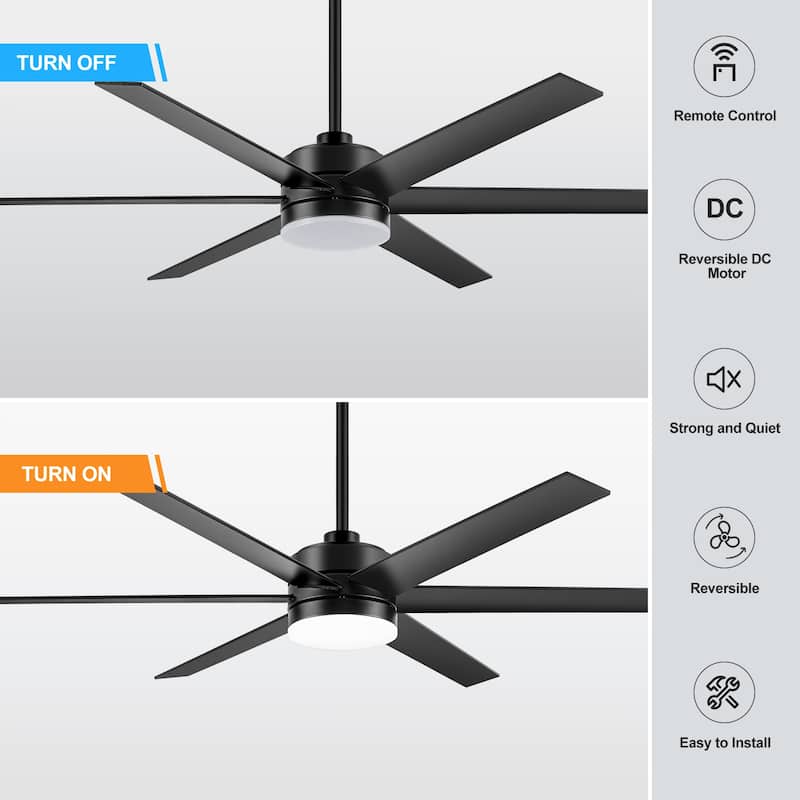 65 Inch Gold/Black LED Ceiling Fan with Light and Remote(6-Blade)