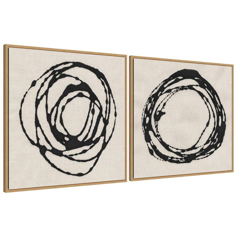 Kate and Laurel Sylvie Flowing Circle Abstracts - 2 Piece Framed Canvas Art Set by The Creative Bunch Studio - 2 Piece 30x30 - Natural