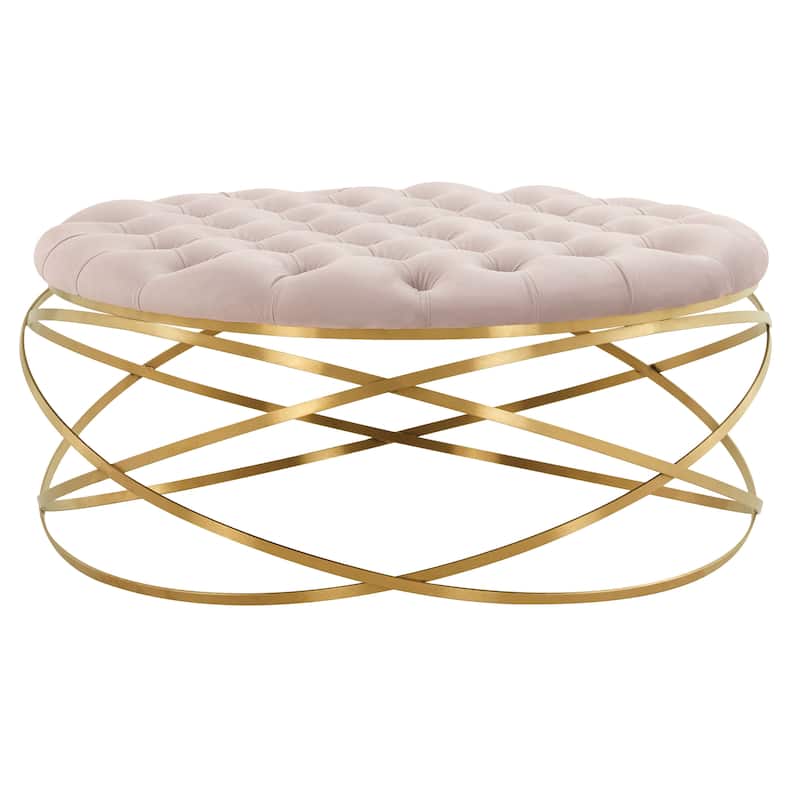 SAFAVIEH Couture Betta Tufted Velvet Ottoman - Pale Taupe