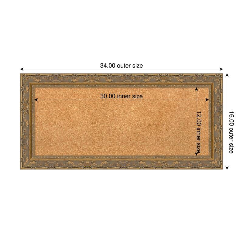 Filigree Gold Framed Cork Board - Bulletin Board, Organization Board, Pin Board - Natural - 34 x 16 in