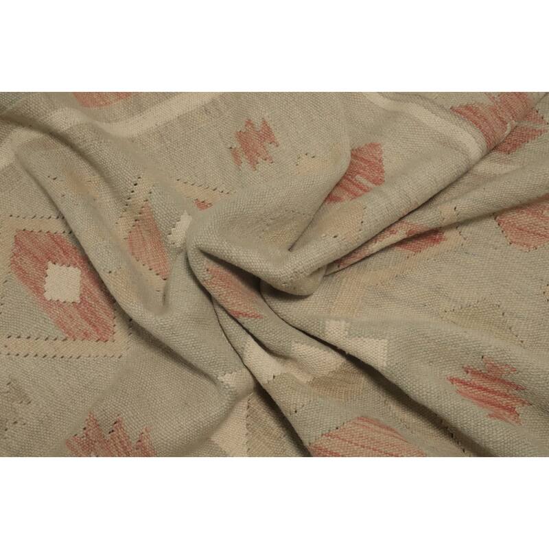 Hand Woven Oriental 100% Wool Carpet Southwestern Tribal Green Kilim Area Rug - 8' 0'' X 5' 8''