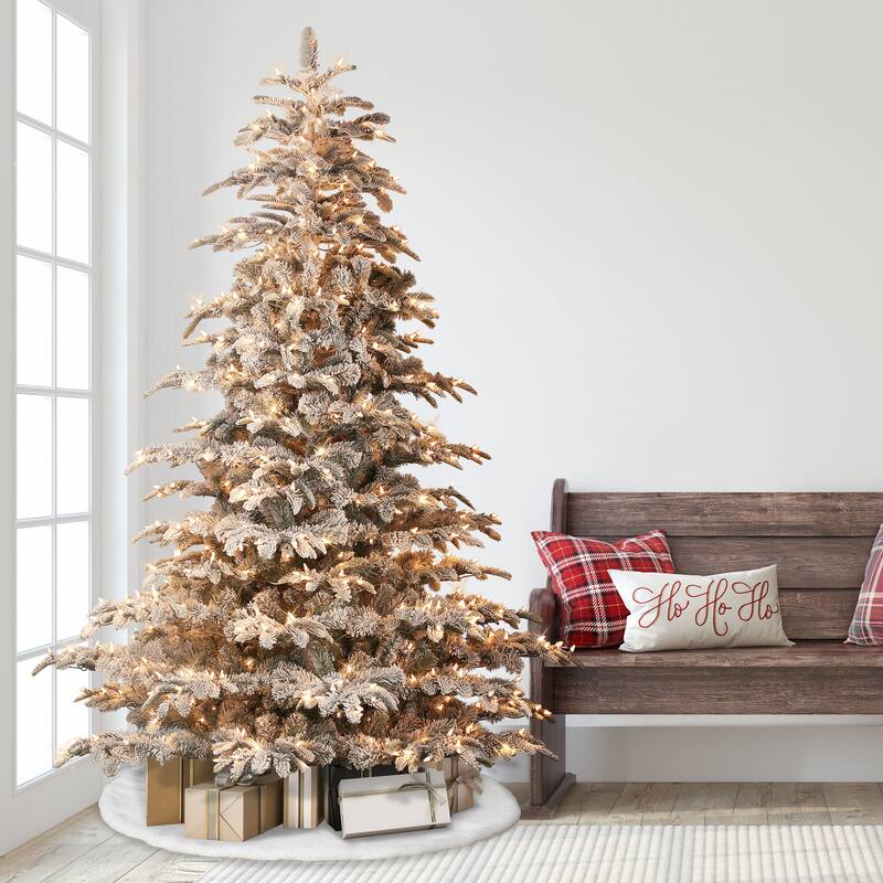 Puleo International 7.5 ft. Pre-Lit Aspen Fir Flocked Artificial Christmas Tree