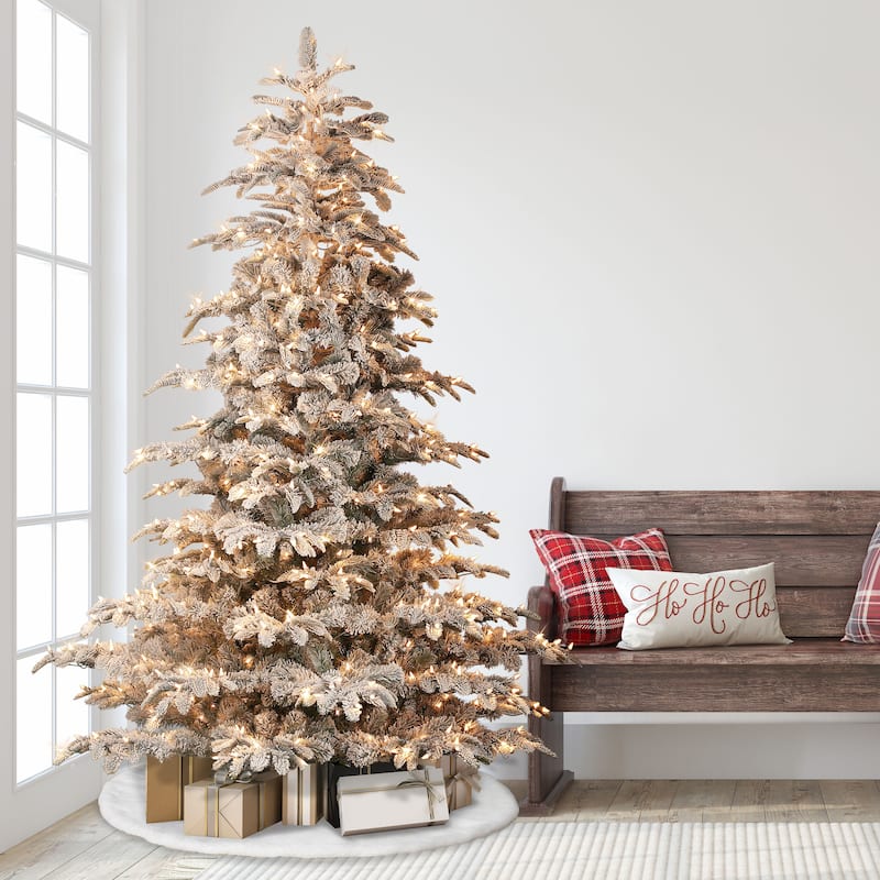 Puleo International Pre-Lit 6.5' Flocked Aspen Fir Artificial Christmas Tree