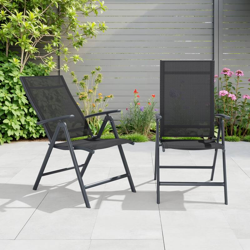2/4/6-piece Folding Patio Chair Set Outdoor Adjustable Dining Chairs - Black - 2PC