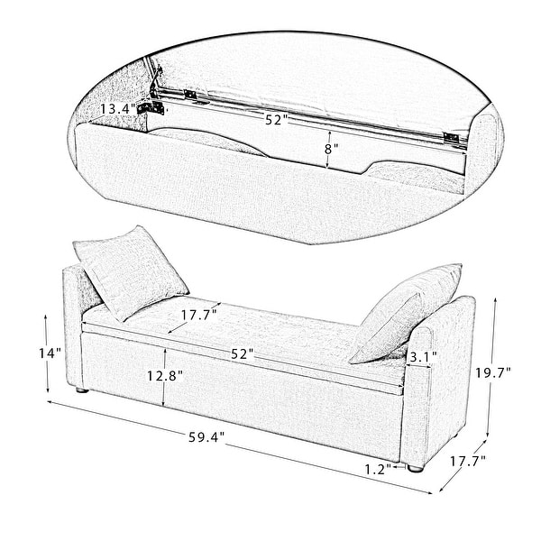 dimension image slide 0 of 3, Franco Modern Upholstered Storage Bench with Two Throw Pillows and Thick Padded Cushion