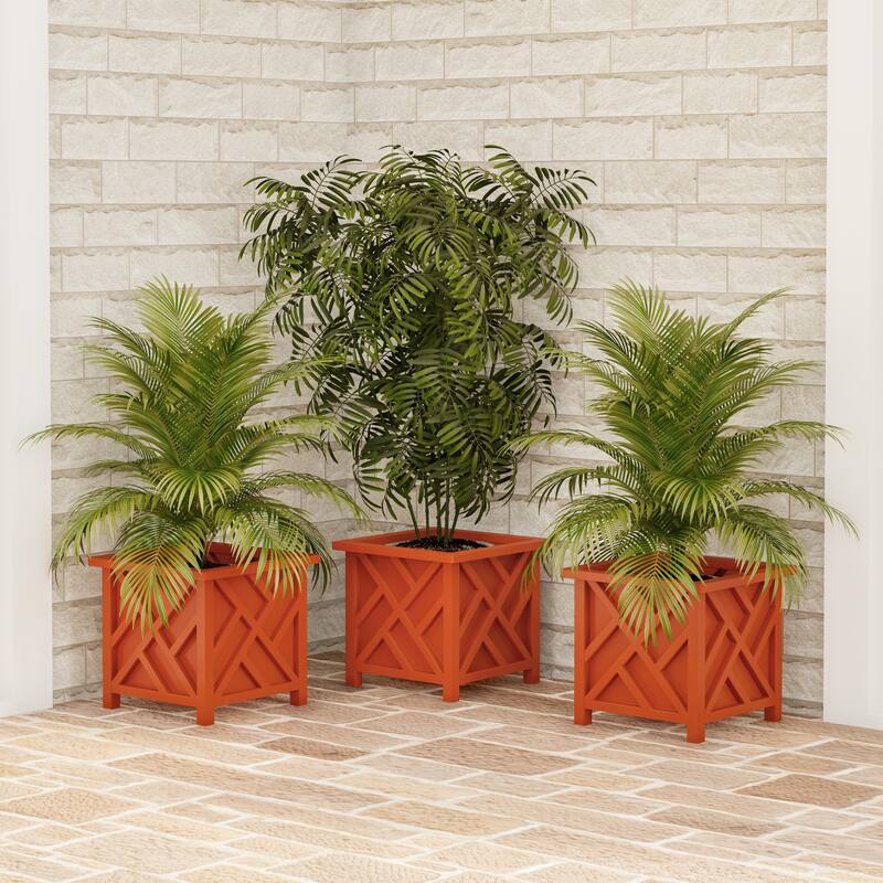 Lattice Design Planter Box - 14.75-Inch-Square Decorative Outdoor Flower or Plant Pot by Pure Garden - 14.75 x 14.75 x 13