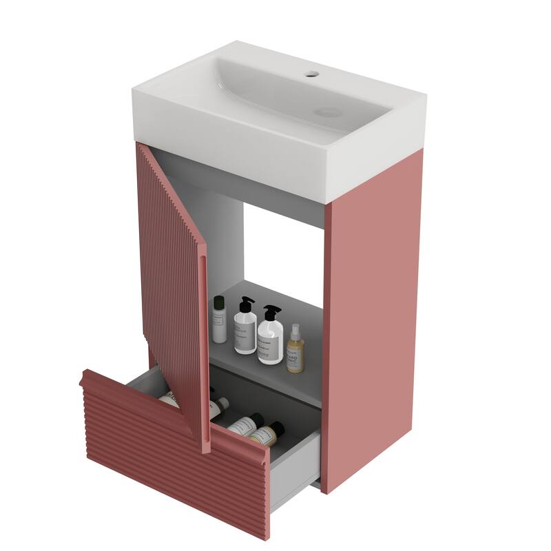 Small Bathroom Vanity with Sink, Fluted Bathroom Vanity with 1 Drawer, Bathroom Storage Cabinet with Soft-Close Door