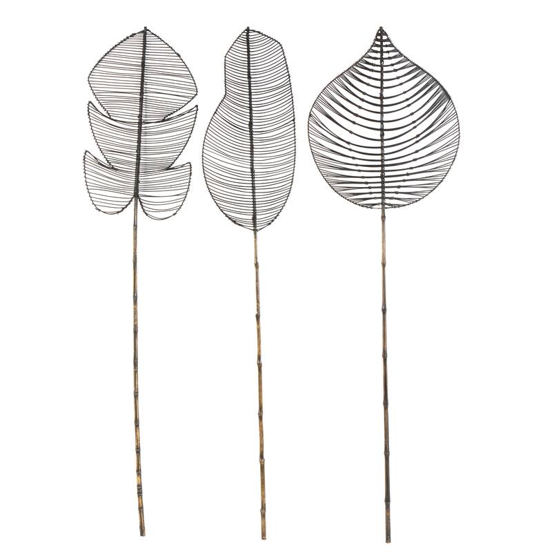 Rattan Leaf Handmade Tall Woven Palm Leaf Stick Home Decor Natural Foliage - Set of 3 Brown or Black - Roche River Decor