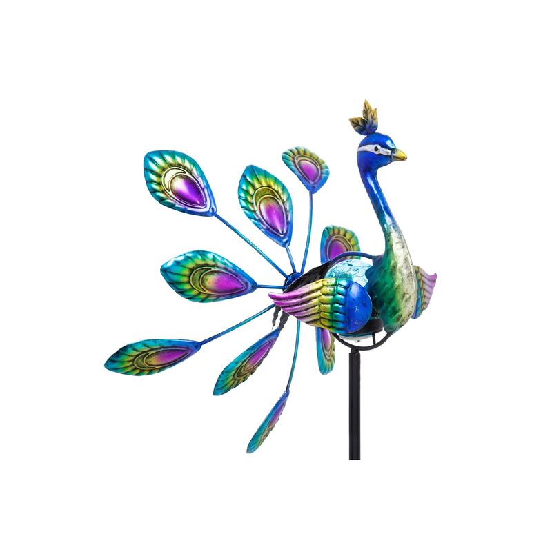 37 in. Solar Peacock Staked Wind Spinner