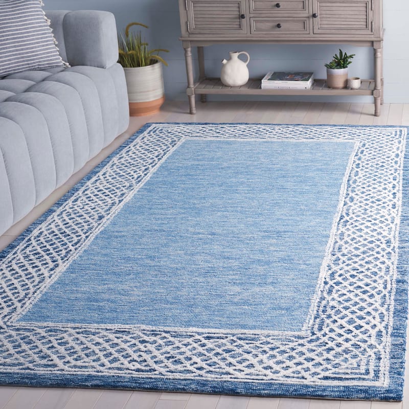SAFAVIEH Handmade Ebony Pegah Border Wool Rug - 8' x 10' - Blue/Ivory