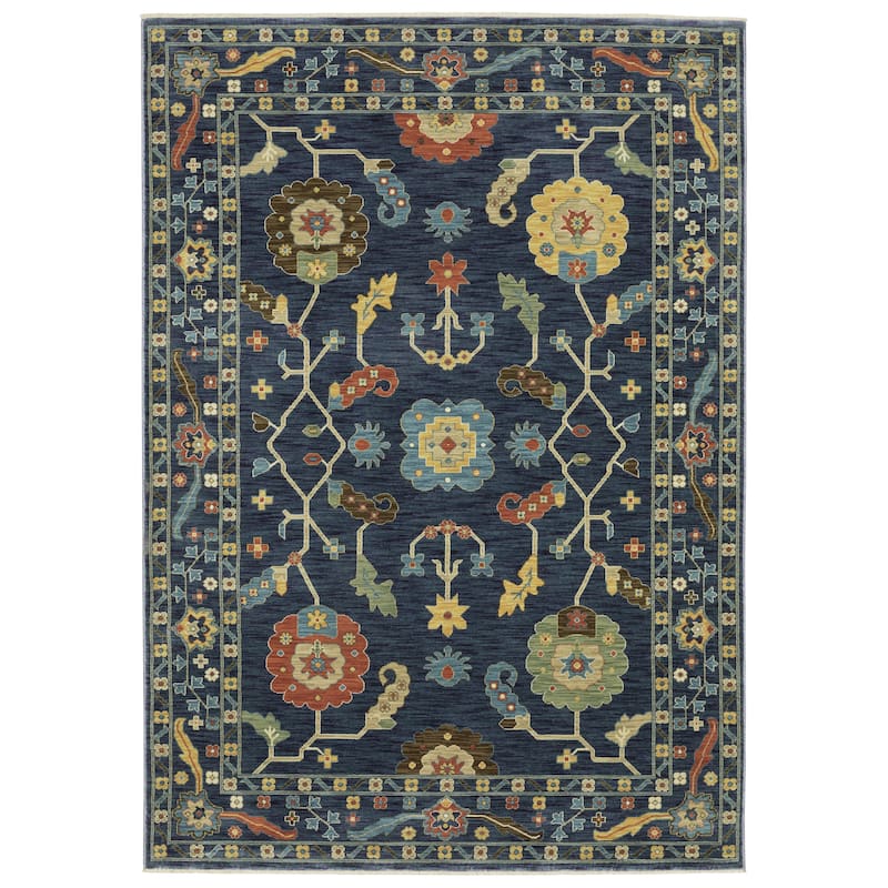 Style Haven Federica Bohemian Oriental Blue/Gold Fringe Edge Area Rug - 9' 10" x 12' 10" - Runner/Rectangle