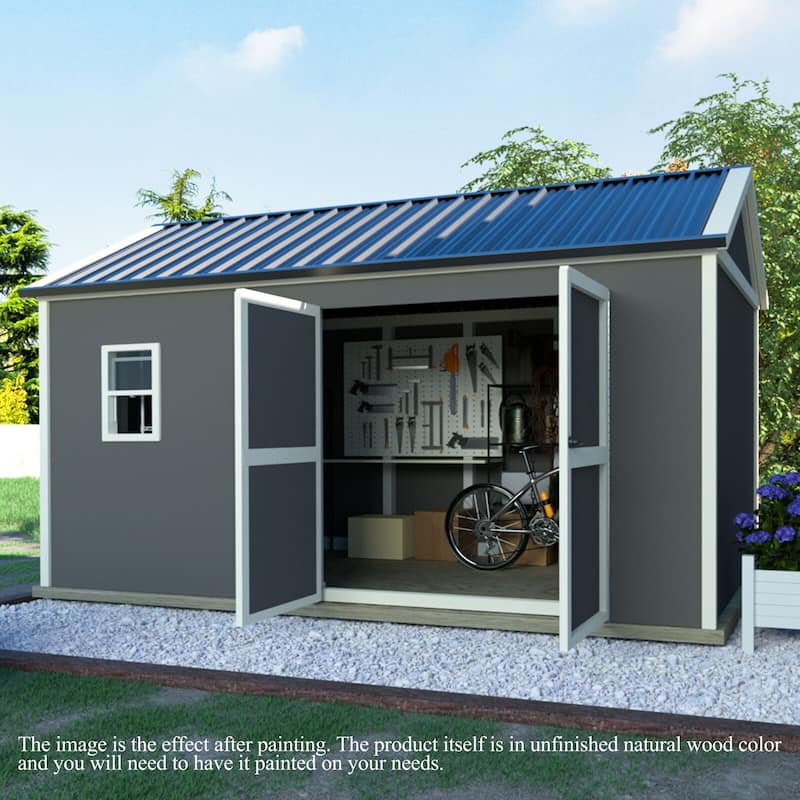 VEIKOUS Outdoor Wood Storage Shed with Lockable Door and Window - 8'x12'