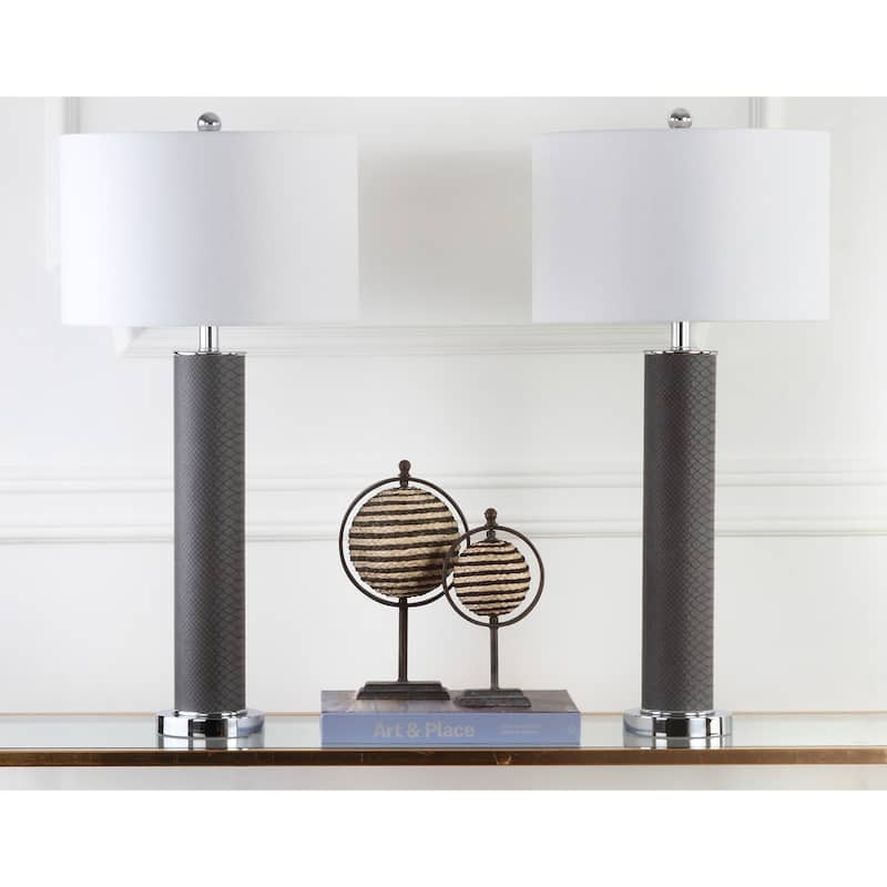 SAFAVIEH Lighting Tomika 32-inch Faux Alligator Grey Table Lamp (Set of 2) - 15"x15"x31.5" - 15Wx15Dx32H - Brown