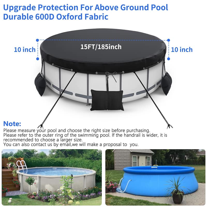 15-18ft Heavy Duty Round Pool Cover - Waterproof with Secure Tie-Down System