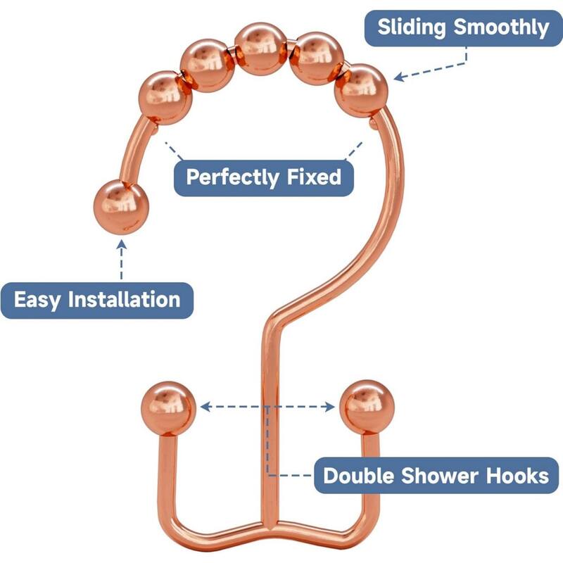 Rust-proof Metal Double Sliding Shower Hooks for Bathroom Shower Rods and Curtains, 12 Pack