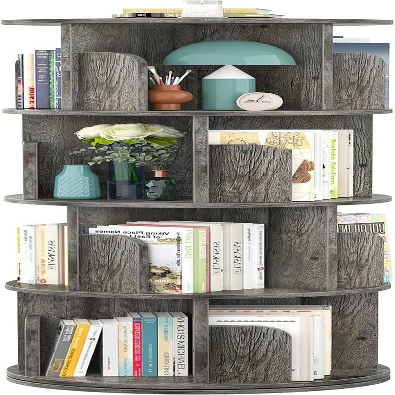 360 Display 4 Tier Floor Standing Bookcase Storage Rack - 15.7"D x 15.7"W x 51.2"H - Black Oak
