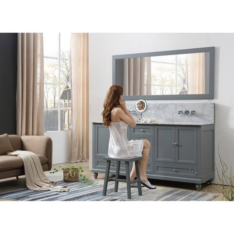 Classic Premium 72 In. Bath and Makeup Hybrid Vanity in gray with Carrara White Marble and 1 Large Mirror