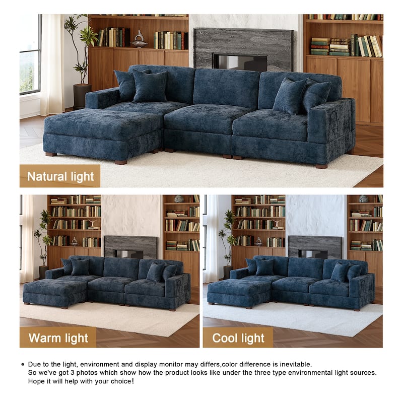 Oversized Chenille Modular Sectional Sofa Living Room Set with Ottoman