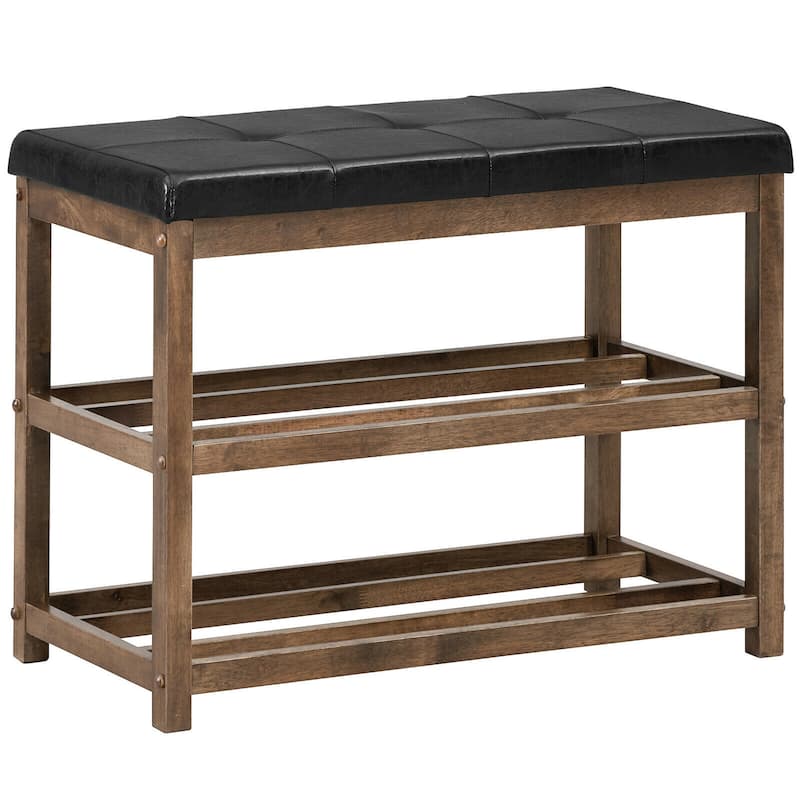 Gymax 2-Tier Wooden Shoe Rack Bench w/Padded Seat for Entryway Bedroom - 31'' x 16'' x 24''