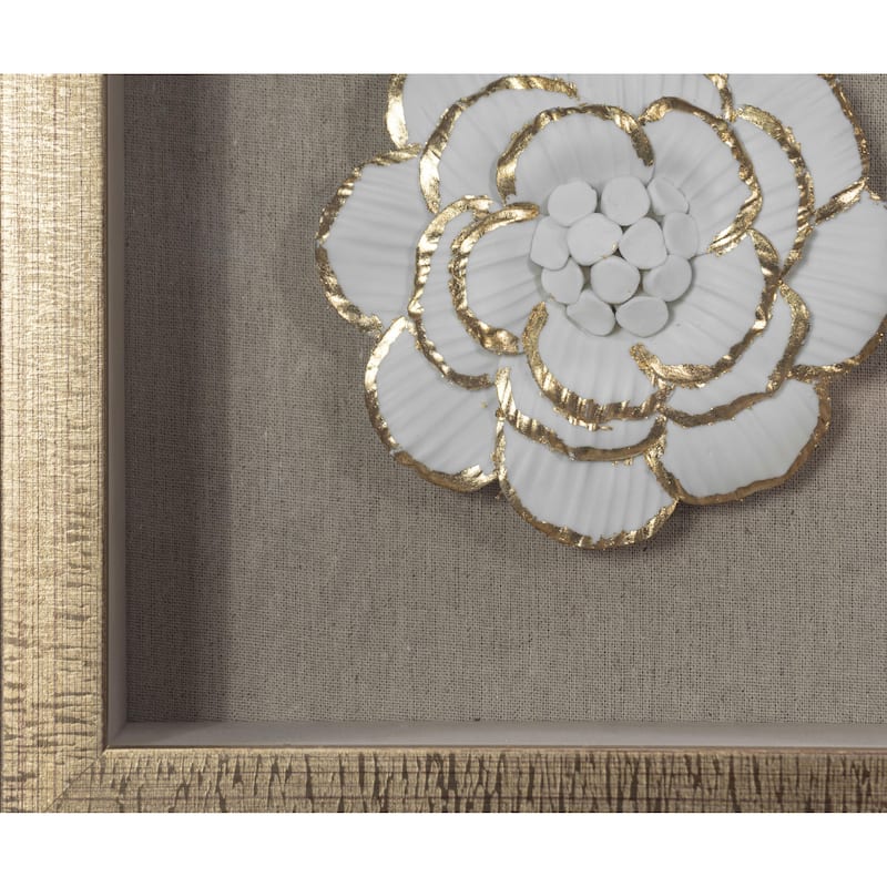 HUJI Gold Ceramic Flower Shadow Box Wall Décor Set