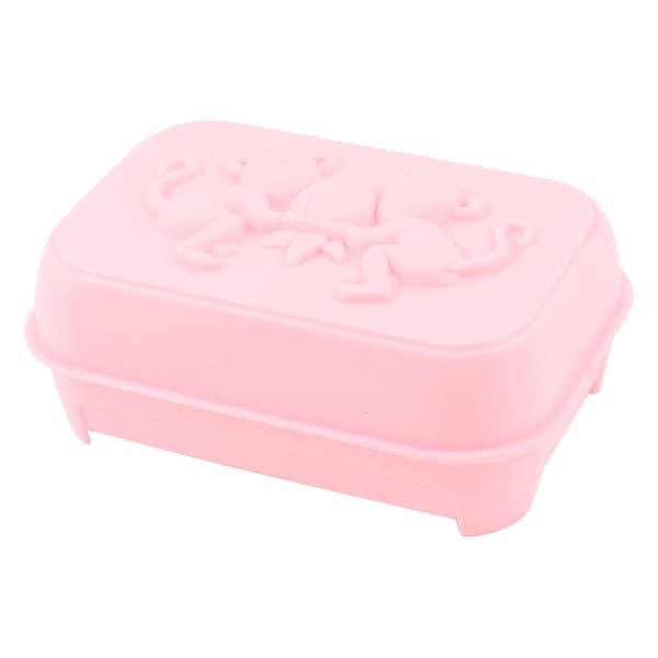 Light Pink Plastic Embossed Monkey Soap Dish Case Box Container