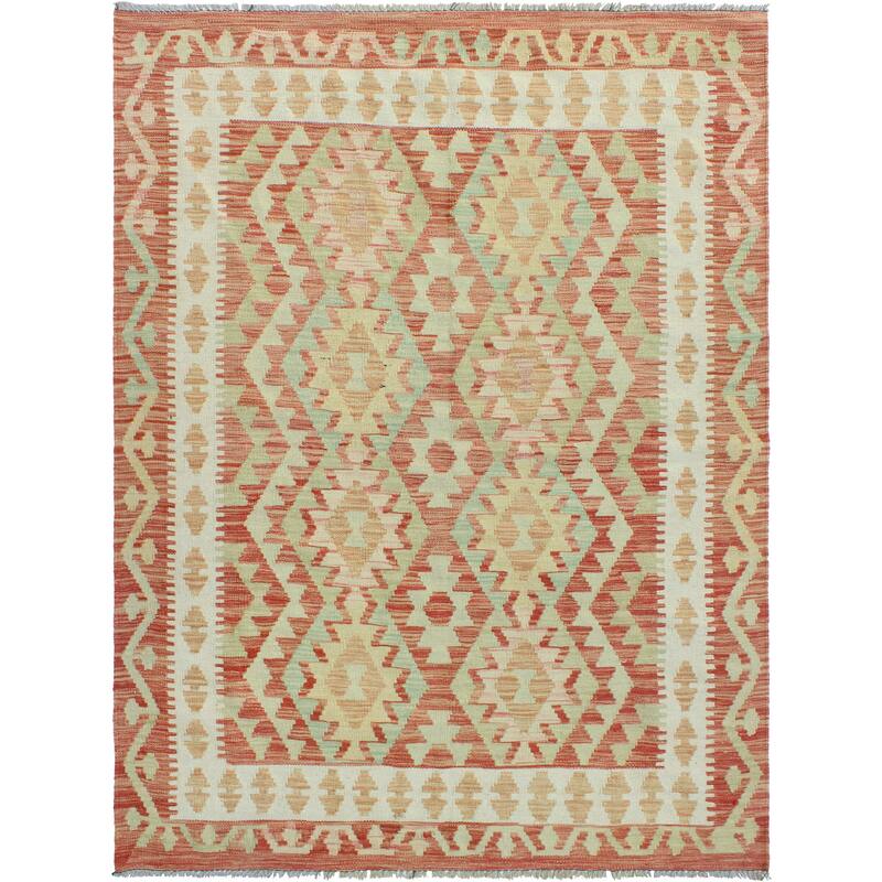 Sun Faded Flatweave Zafirah Red/Ivory Rug - 4'2" x 6'1"