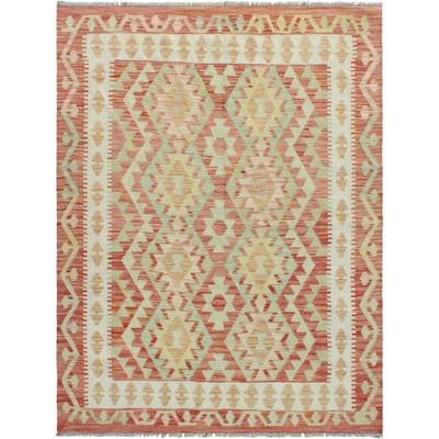 Sun Faded Flatweave Zafirah Red/Ivory Rug - 4'2" x 6'1"