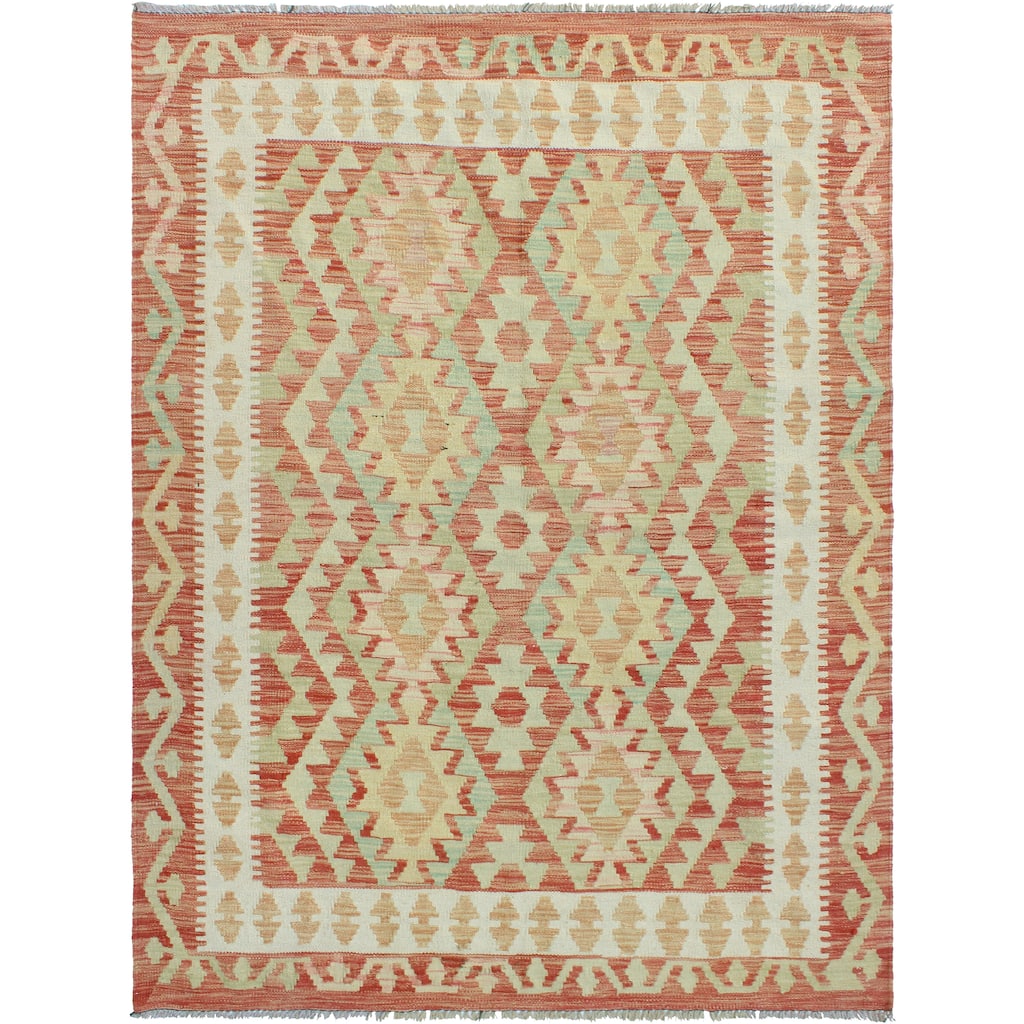 Sun Faded Flatweave Zafirah Red/Ivory Rug - 4'2" x 6'1"