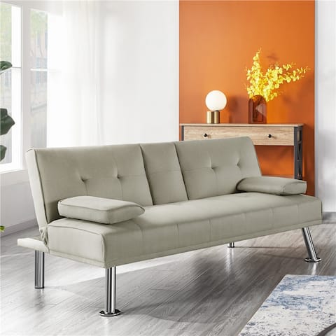 Yaheetech 65in Convertible Futon Sofa Bed Tufted Fabric Futon Couch