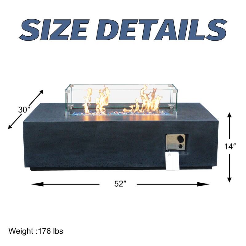 52 Inch Outdoor Concrete Propane gas rectangle Fire Pit table