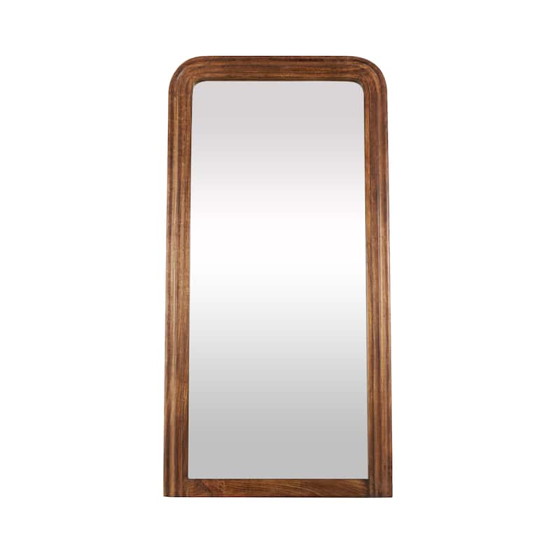 Mango Wood Distressed Room Floor Mirror with Carved Grooves - Black or Brown - Roche River Decor