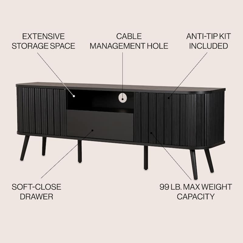Finley 70 in. Farmhouse Curved TV Stand with Drawer and Storage Doors Fits TVs up to 75 in. with Cable Management, by JONATHAN Y