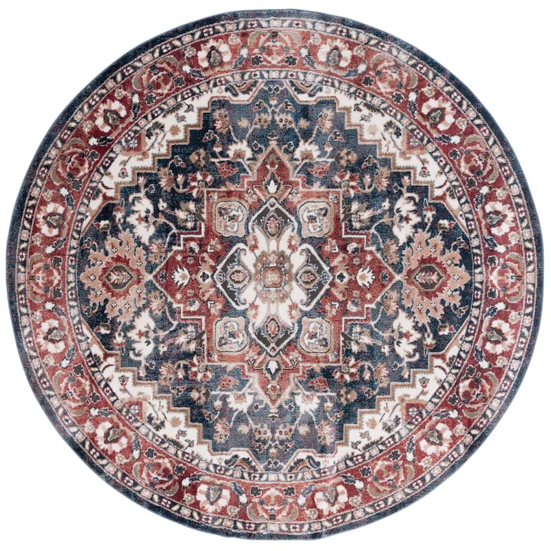 SAFAVIEH Rosewood Bethel Traditional Oriental Rug - 6'7" Round - Ivory/Red