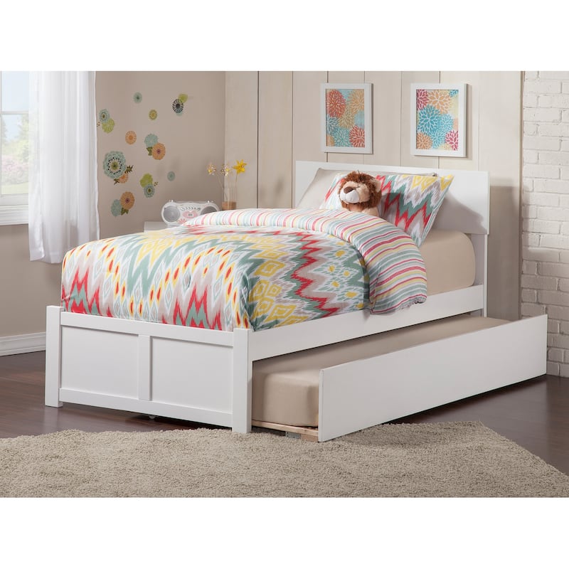 Orlando Platform Bed with Footboard and Twin Trundle Bed - White - Twin