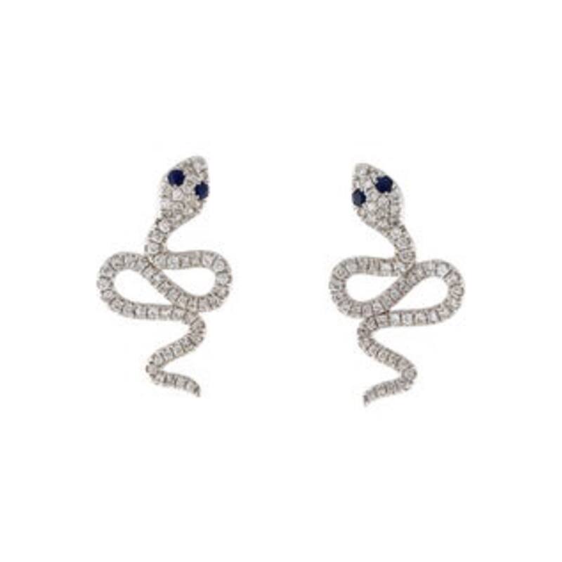 Joelle Collection Diamond & Sapphire Snake Stud Earrings 14K Gold