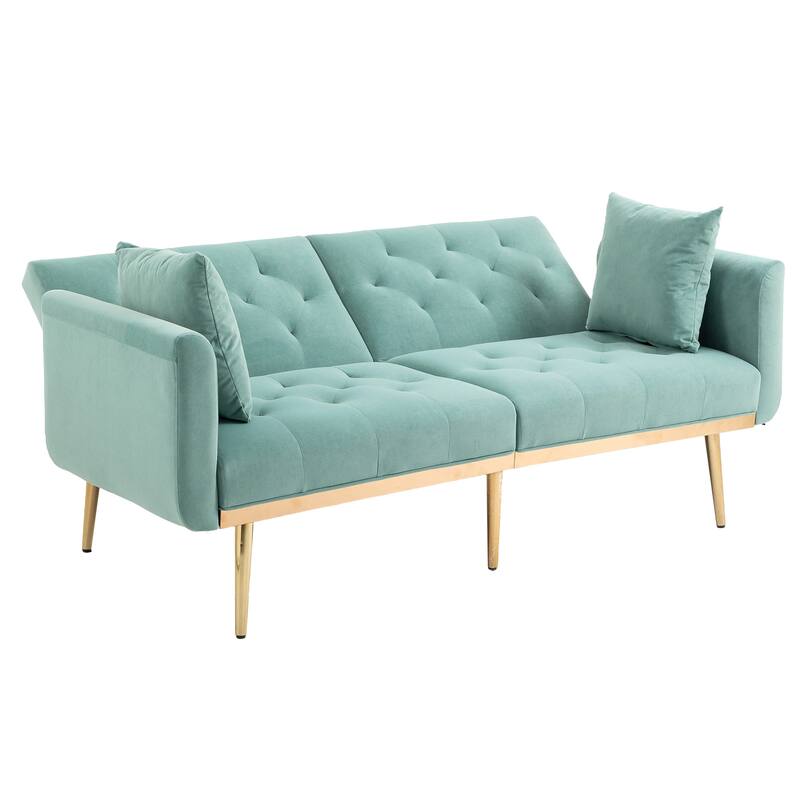 65.35" Velvet Futon Sofa Bed with Adjustable Backrest