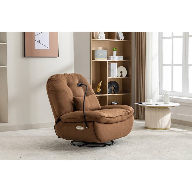 Power Recliner Swivel Chair With USB Charger - Brown