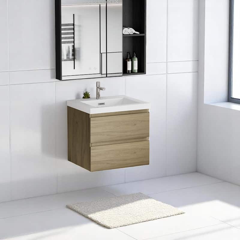 24" Floating Bathroom Vanity with Resin Sink, Modern Wall-Mounted Storage Cabinet with Soft Close Drawers