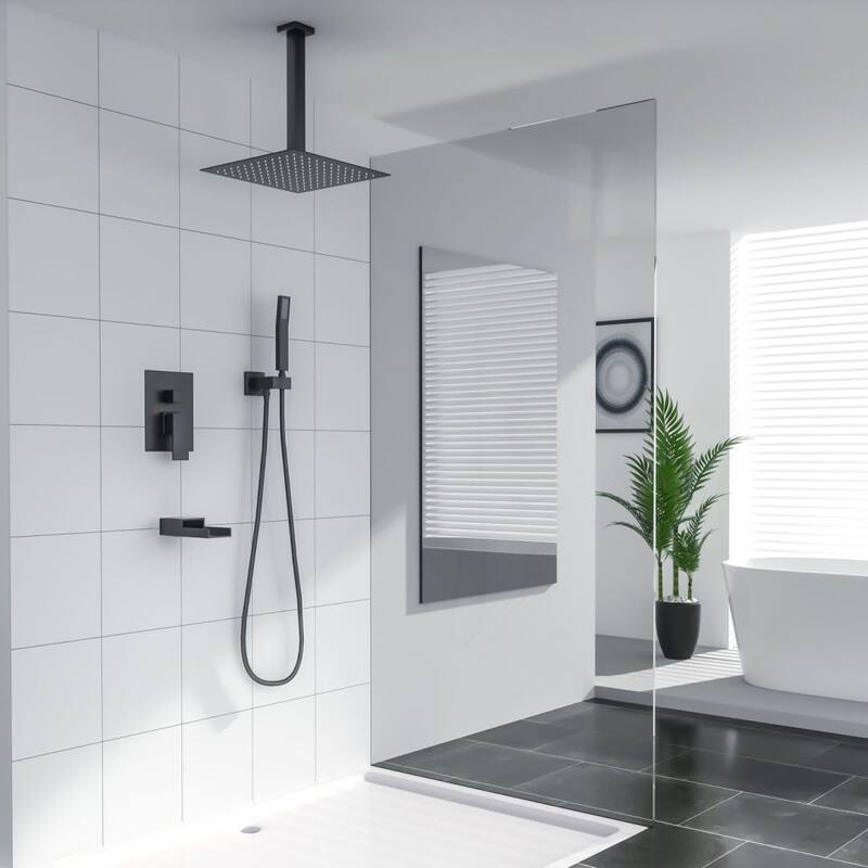 Lordear 16" Rain Mixer Shower System with Ceiling-Mounted Rainfall Shower Head and Square Rain Shower Head