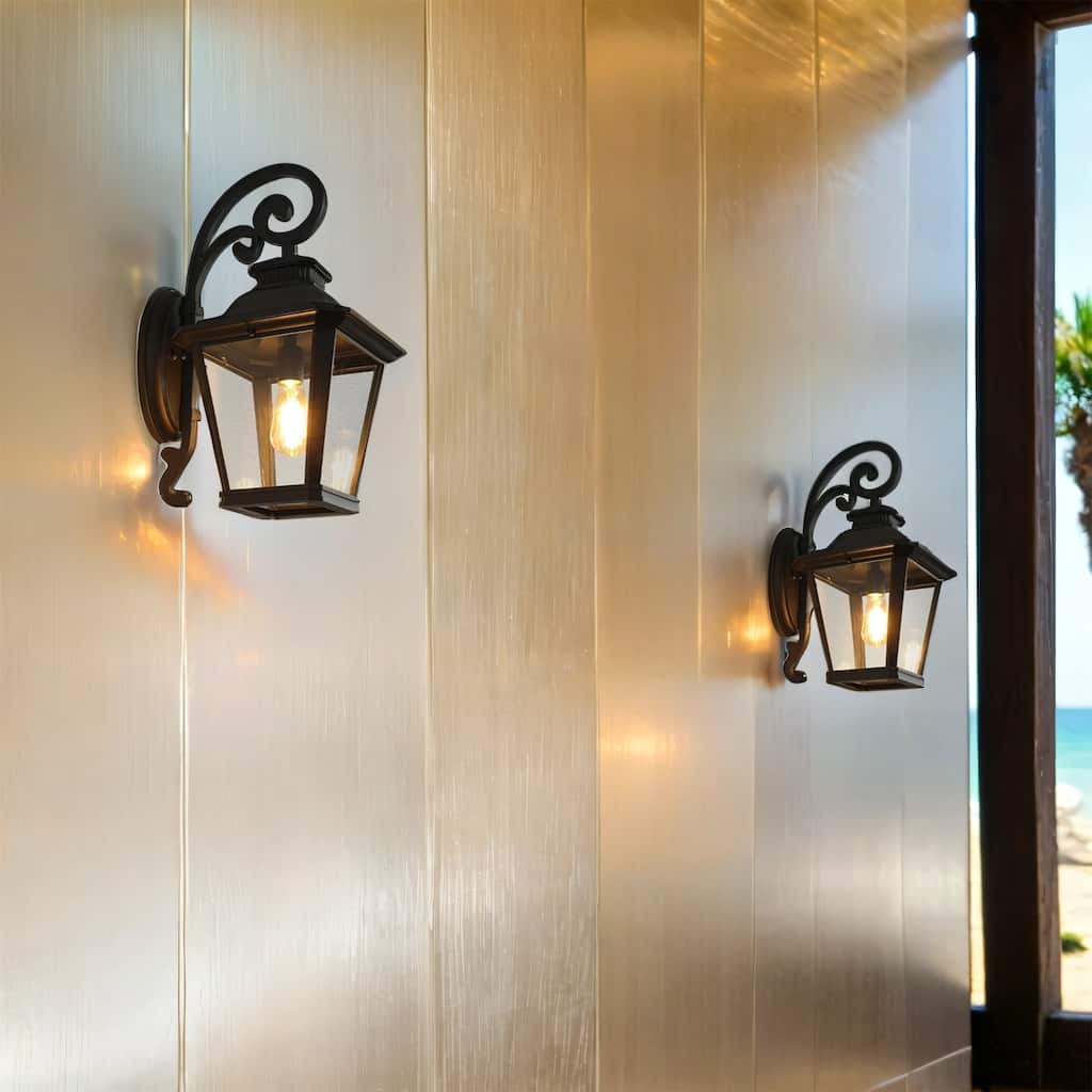 14inch 2-Pack Black Outdoor Wall Lanterns with Clear Glass Panels