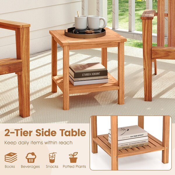 Gymax 2PCS 2-Tier Patio Acacia Wood Side Table w/ Slatted Tabletop