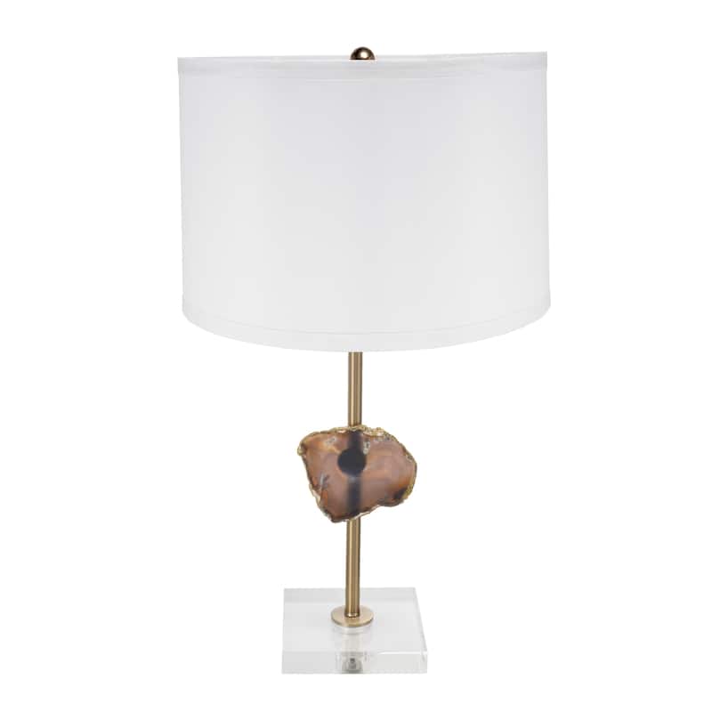 D14x25.2" Gold Table Lamp with Agate Slice and White Drum Shade