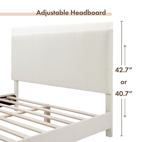dimension image slide 8 of 10, Furniture of America Gail Modern White Boucle Adjustable Queen-Size Platform Bed